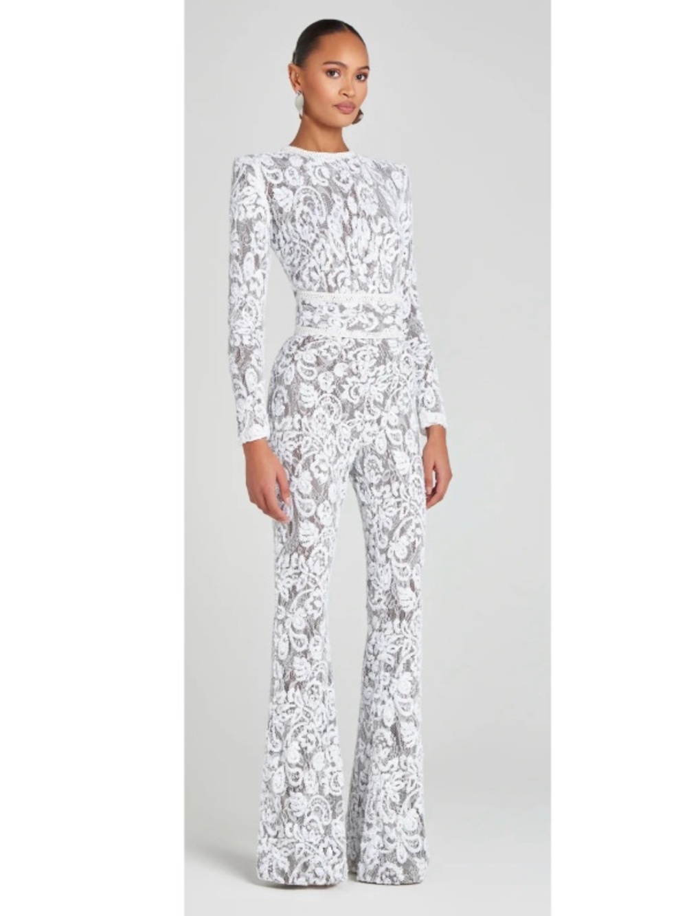 Nadine Merabi Bella Sequin Lace Flared Leg Jumpsuit Bridal Wedding White Small - Picture 10 of 10